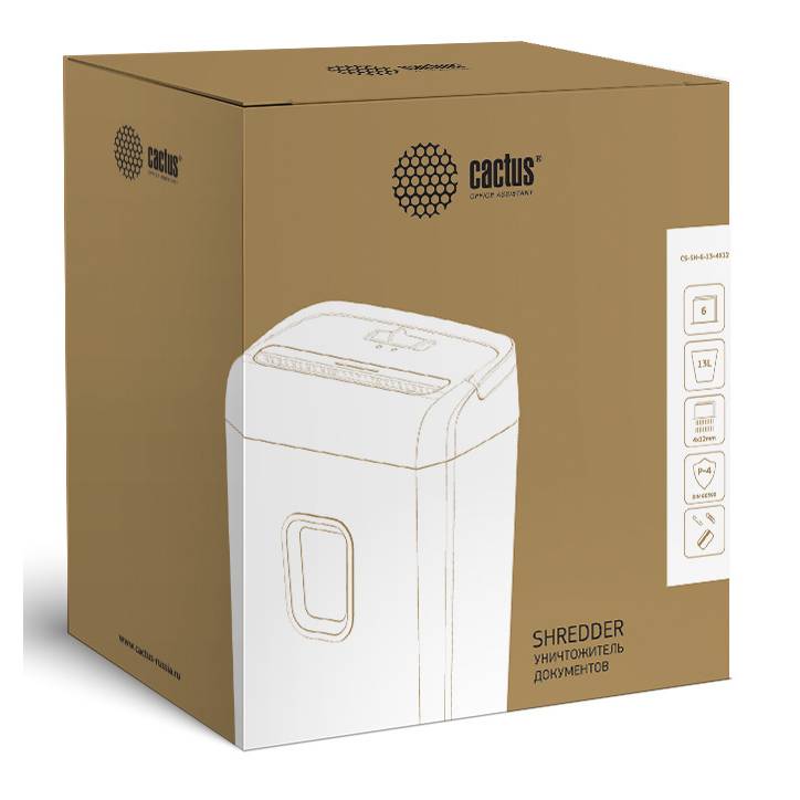 Шредер CACTUS CS-SH-6-13-4X12 (автостарт/стоп; мощность 300 Вт; количество листов 6; реверс)