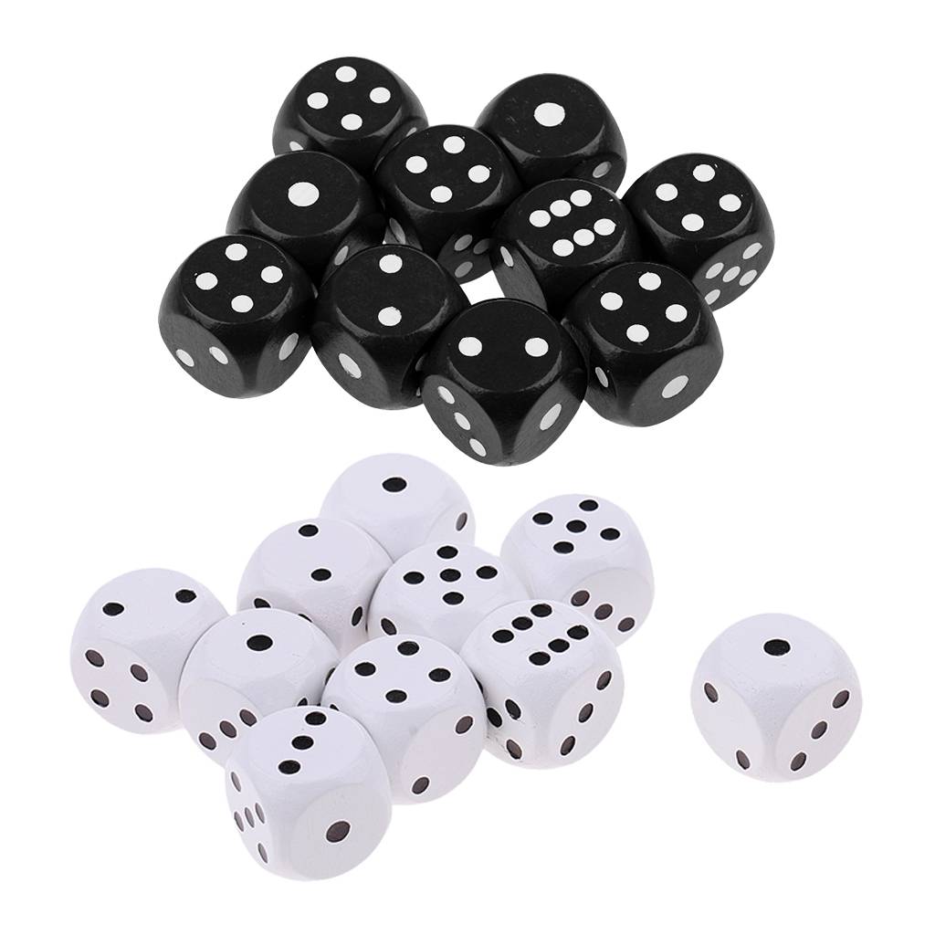 20Pcs 2cm Six Sided Wooden Dice 1-6 Number Dotted for Kids Party Bag Fillers