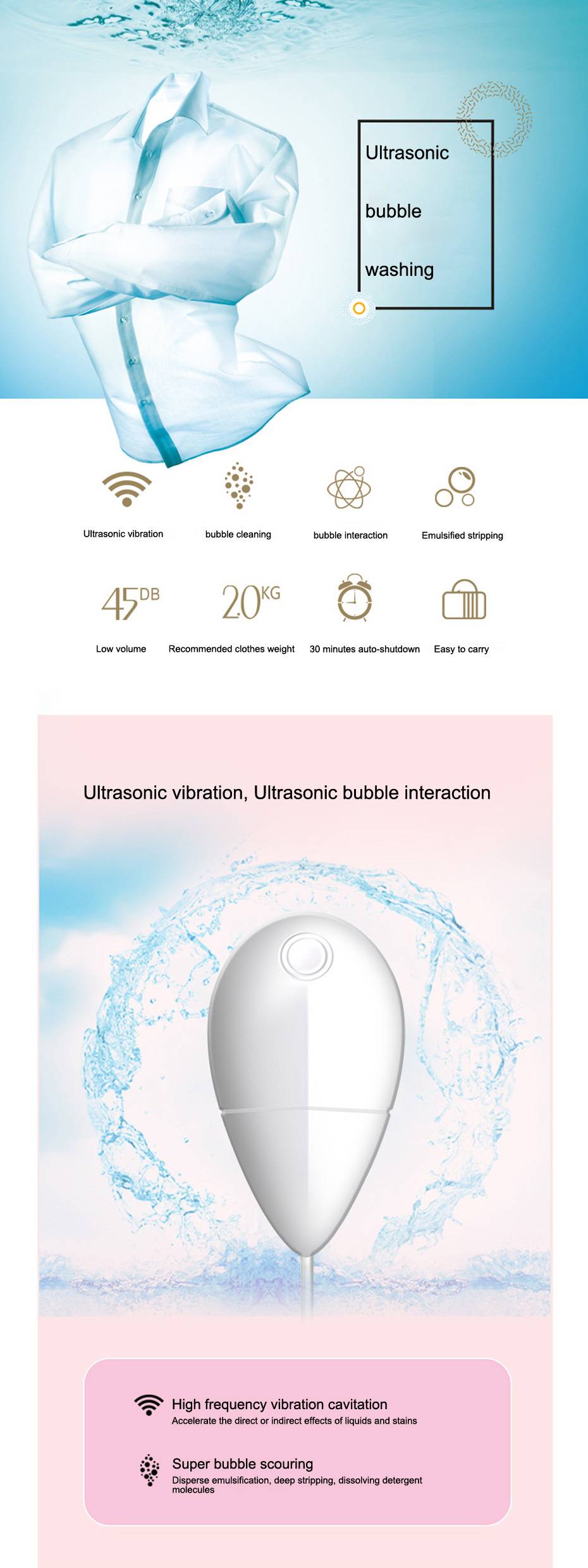 Mini Ultrasonic Vibration Washing Machine Ultrasound Laundry Cleaning for Stains on Clothes Jewelry  eyeglasses vegetables