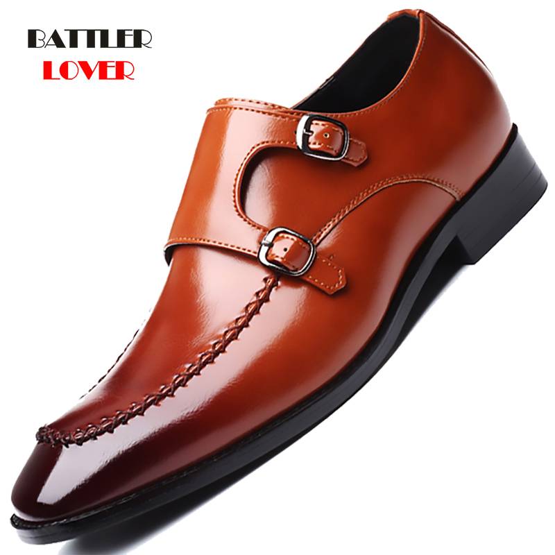 Leather Shoes for Men Wedding Office Dress Shoes Handmade Monk Strap Business Formal Shoes Male Casual Footwear