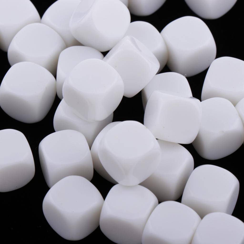 50pcs Round Edge Blank Dices D6 Six Sided RPG Gaming Dice Gift White
