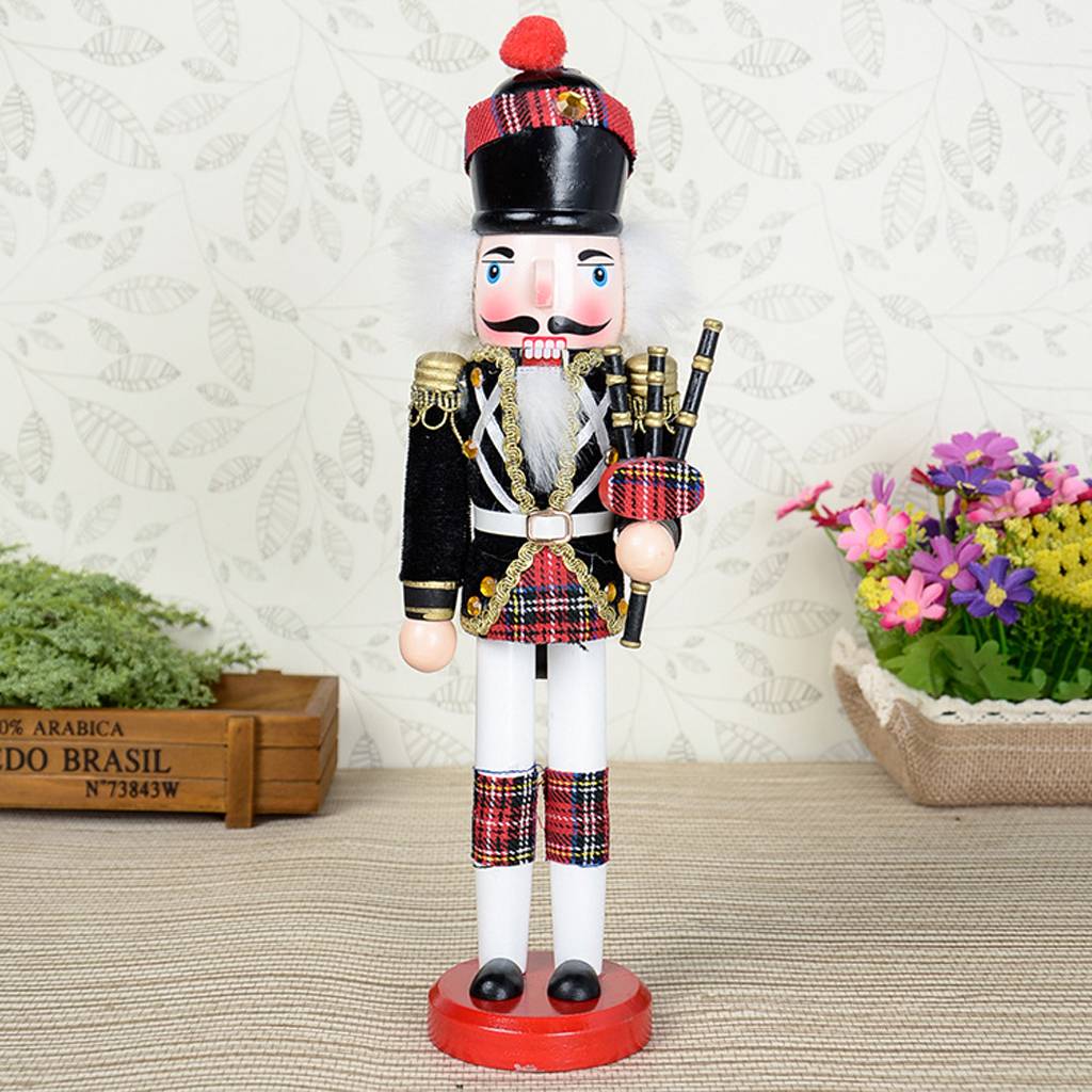 2 Pieces Wooden Handmade Nutcracker Soldier with Bagpipes & Solider with Accessories Set for Christmas Decor Gift