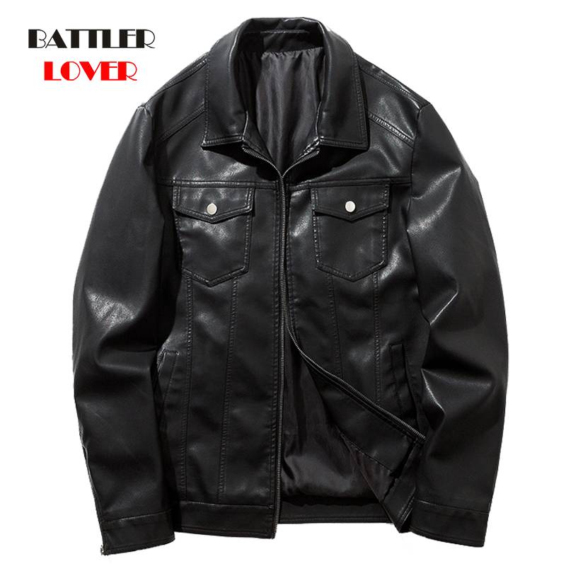 2020 New Design Motorcycle Bomber Leather Jacket Men Autumn Turn-down Collar Slim Fit Male Leather Jacket Coats Plus Size M-3XL