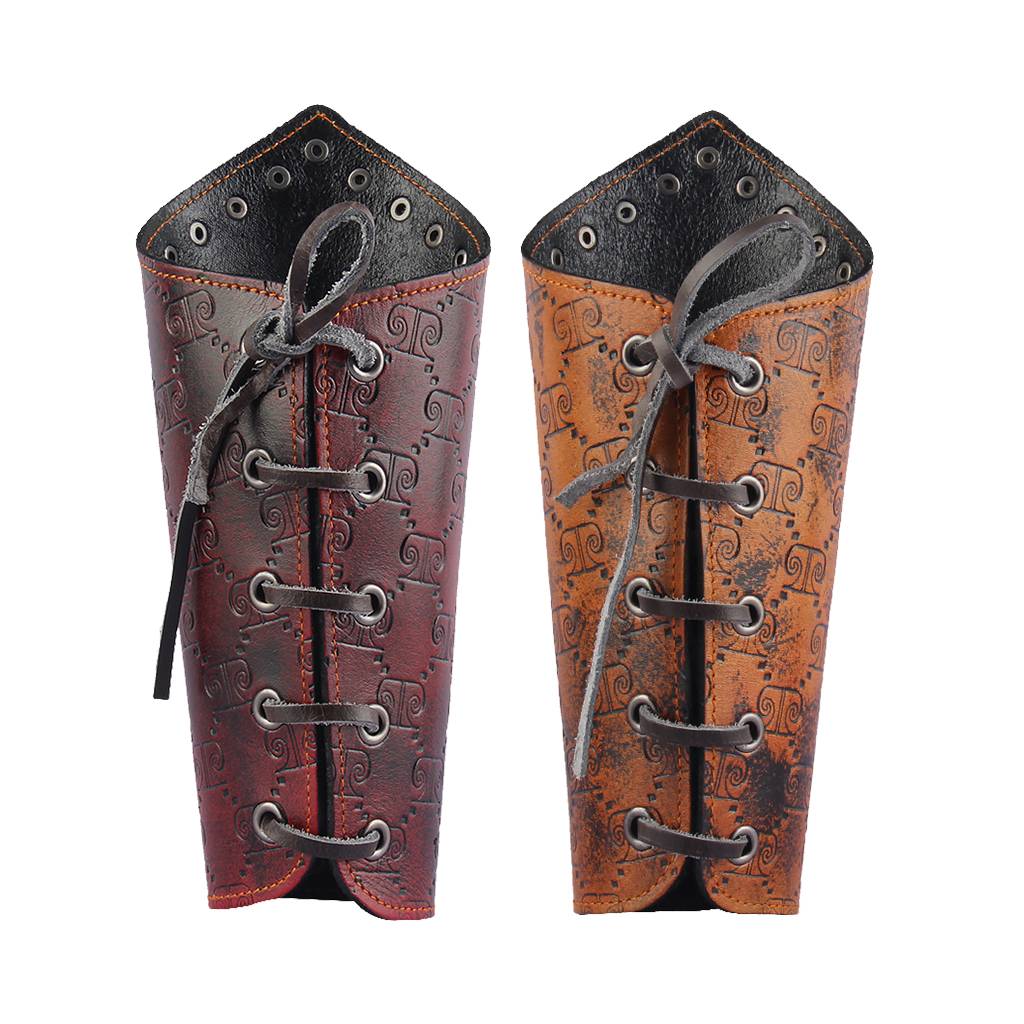 Punk Gothic PU Leather Wrist Bracer Arm Protector Arm Armor Wristband Embossed Leathery for Biker Motorcyclist Costume