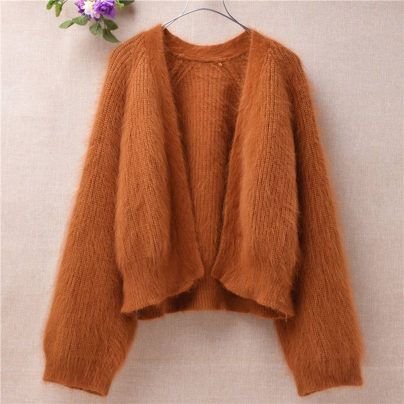 Женский плотный короткий топ зимний плюшевый кашемировый кардиган из шерсти