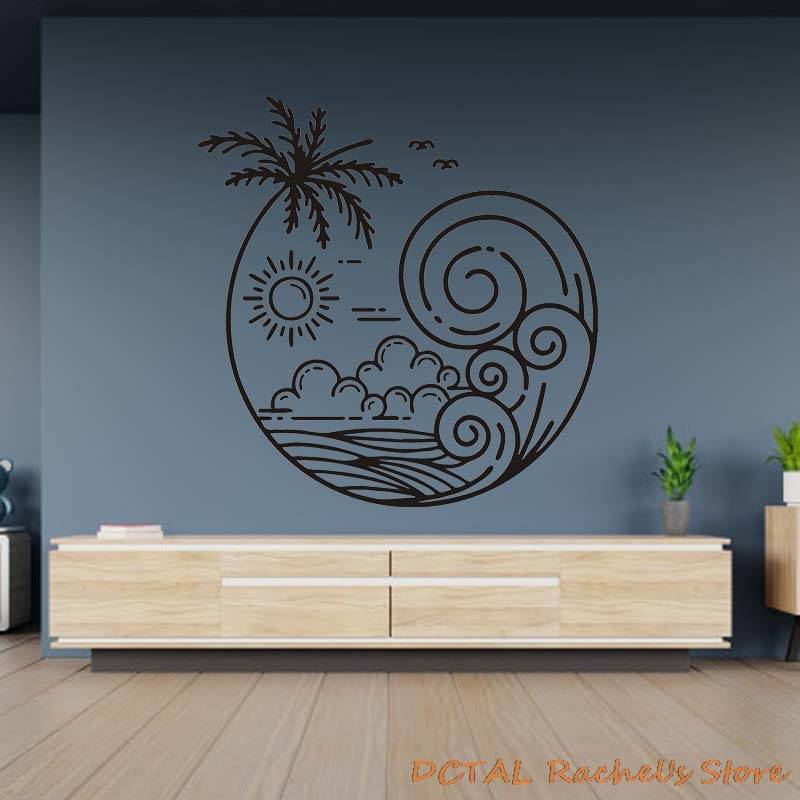 Tropical Island Resort Seashore Sticker Palm Seagull Silhouettes Home Decor Vinyl Decal Coconut Tree Living Room Bedroom