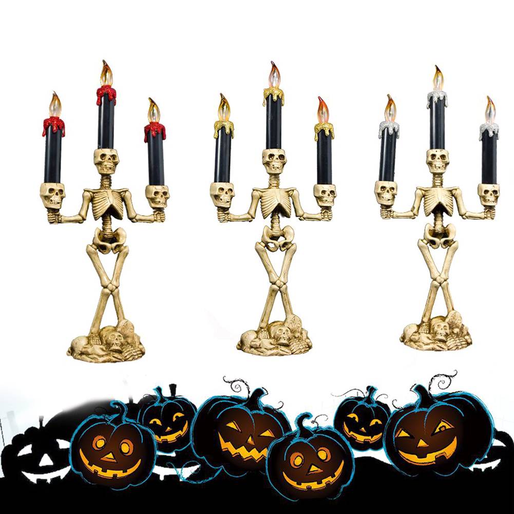 Хэллоуин Череп человек скульптура тройной 3 Светодиодный свет беспламенный