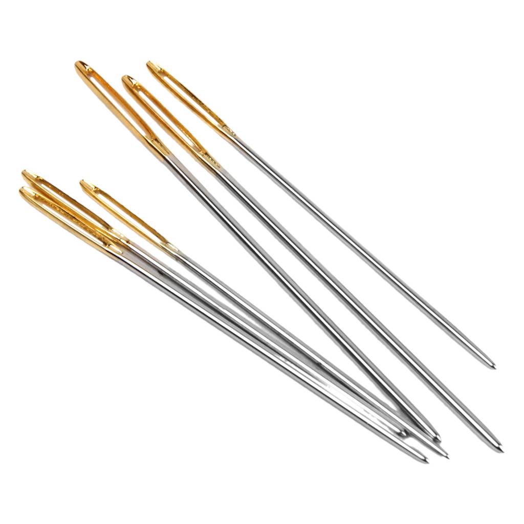 6Pcs Steel Large Eye Blunt Needles Yarn Needles for Knitting Crochet Projects (Gold End)