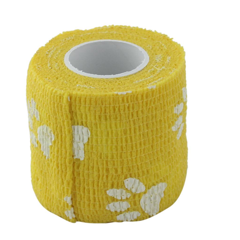4 Rolls of Vet Wrap Bulk, Cute Paw Prints, Bandage Wrap Vet Tape - Waterproof & Self Adherent – Blue/Yellow