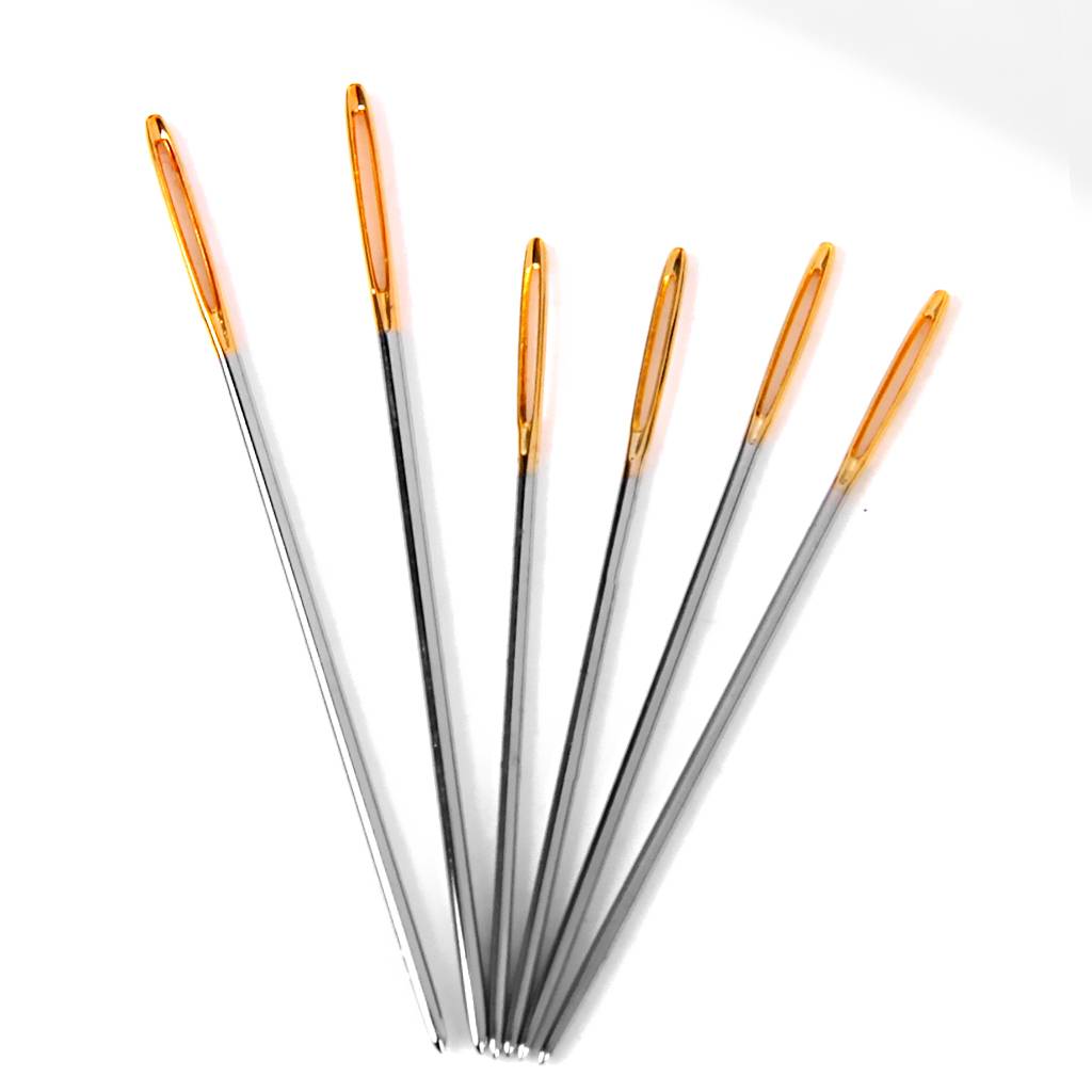 6Pcs Steel Large Eye Blunt Needles Yarn Needles for Knitting Crochet Projects (Gold End)