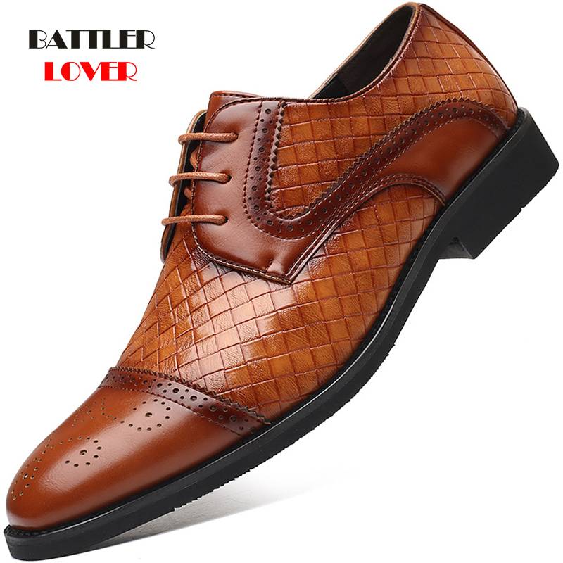 Luxury Men Brogues Wedding Shoes Weave Pattern Pointed Toe Punk Formal Shoes for Male High Quality Flat Oxfords Plus Size 38-48