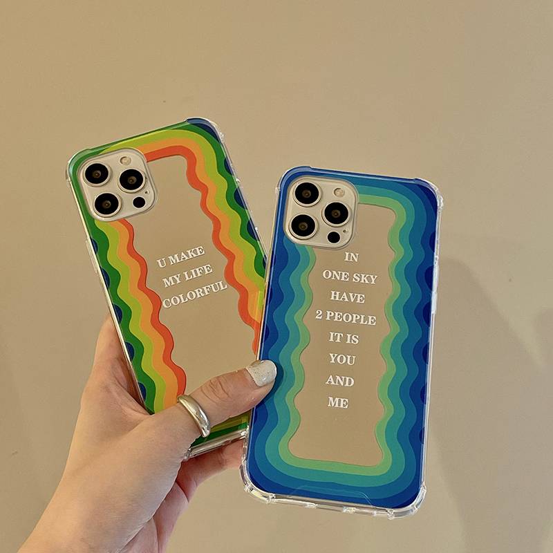 Модный зеркальный чехол INS с радужным волнистым узором для телефона iPhone 11 12 Pro Max X