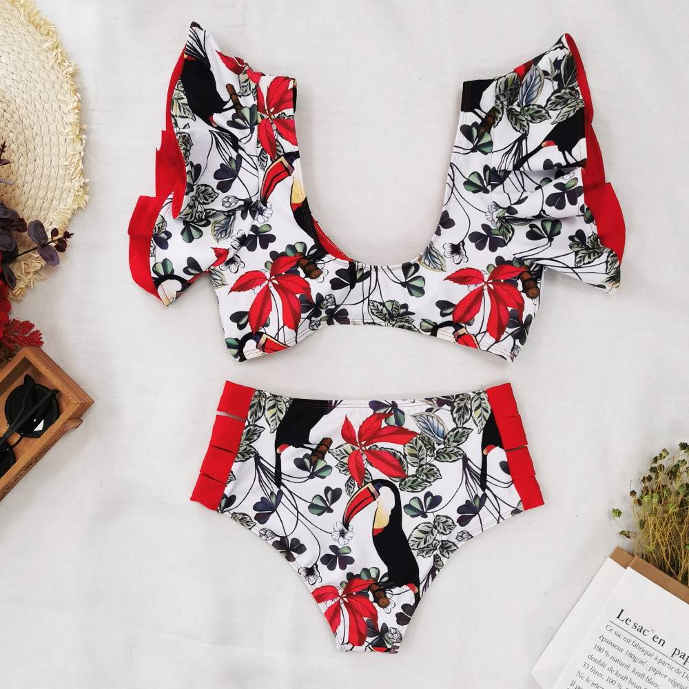 TOPGEE пикантные Для женщин Сисси лук бандаж бикини купальник с цветочным принтом