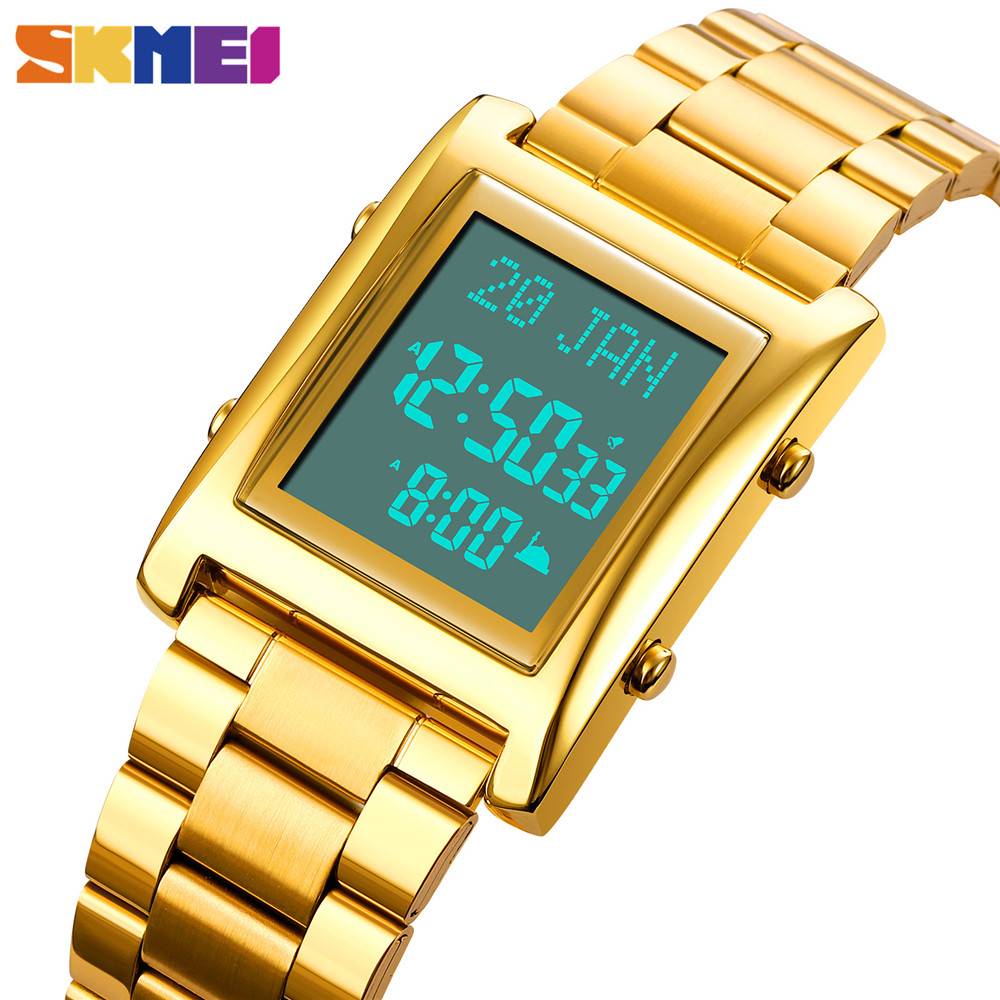 SKMEI светодиодный светильник электронные мужские наручные часы мусульманские Azan