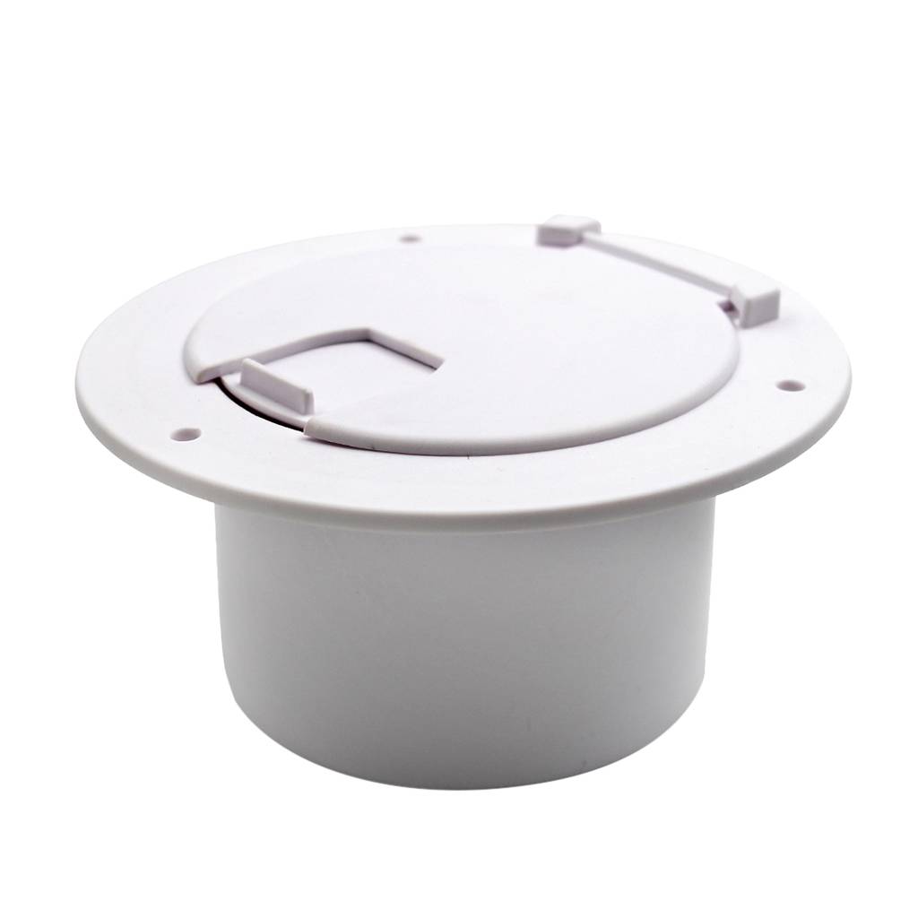 5.2 inch Round RV Camper Electrical Cable Hatch with Back, Boat Electric Power Cord Storage Hatch Flip Up Cover, White