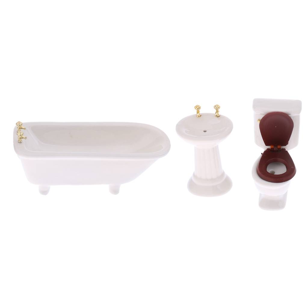 Modern Style Porcelain Bathroom Set for 1/12 Miniature Dollhouse Accessories