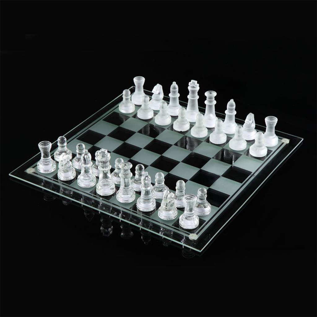 GREAT GIFT Glass Chess Game Set Glass Board Frosted Chess Pieces 25cm 20cm