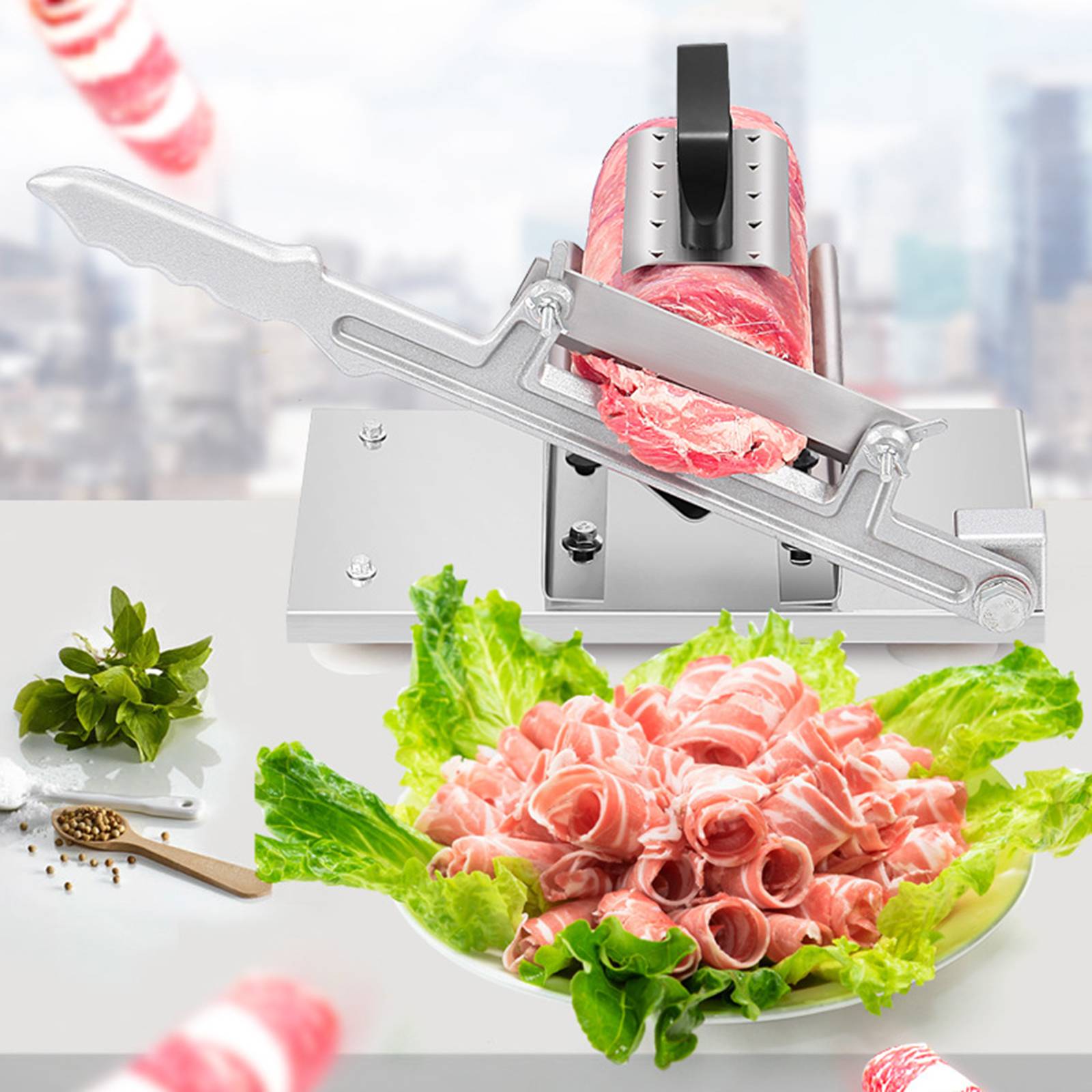Manual Frozen Meat Slicer Stainless Steel Bacon Beef Cutter Thin Slicing for Home Cooking Hot Pot Shabu