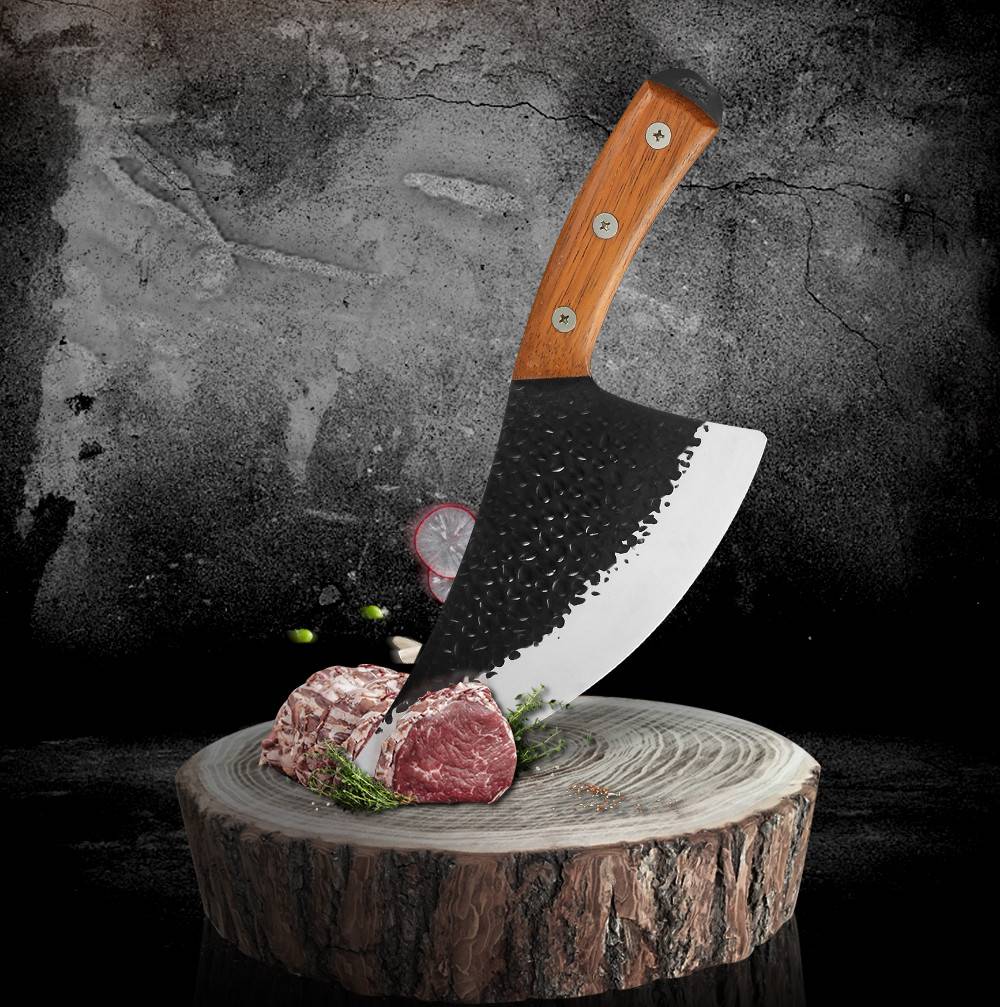 CBXG10840-4cr13不锈钢花梨木弯柄三钢钉8寸发黑锤纹特大剔骨刀(刀面弧形,刀柄带挂钩)_02
