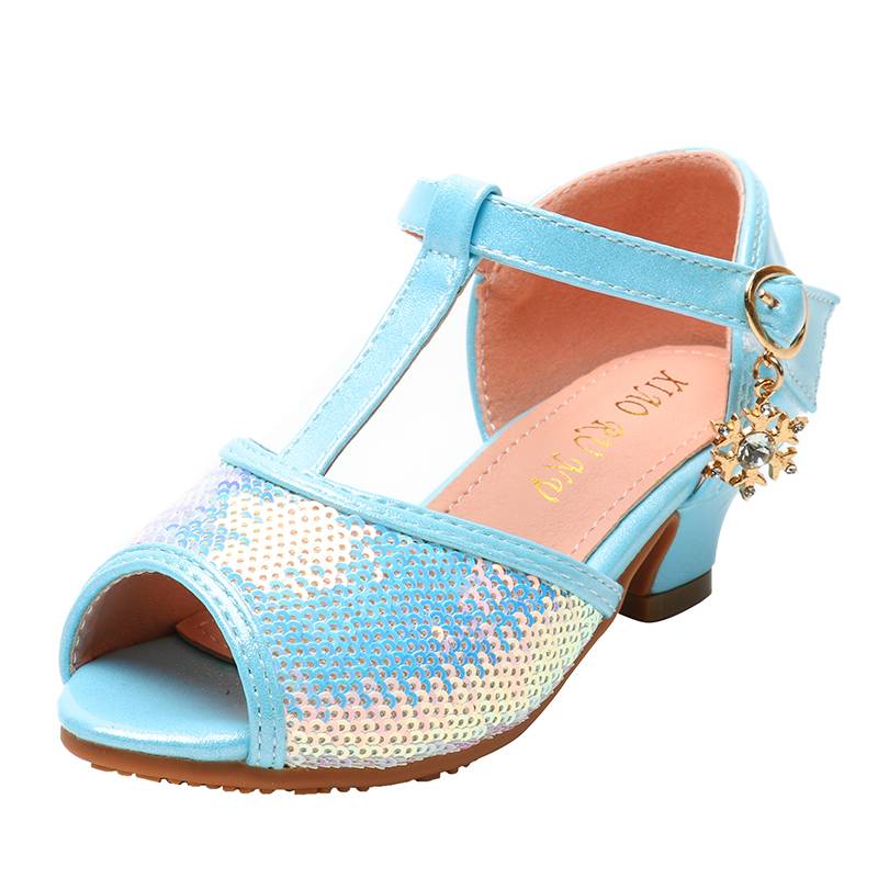 Сандалии для девочек на высоком каблуке с блестками открытым носком | Мать и
