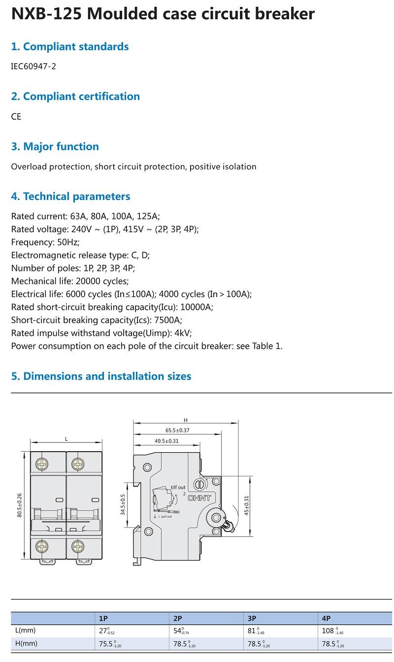 NXB-125 Moulded Case Circuit Breaker Sample