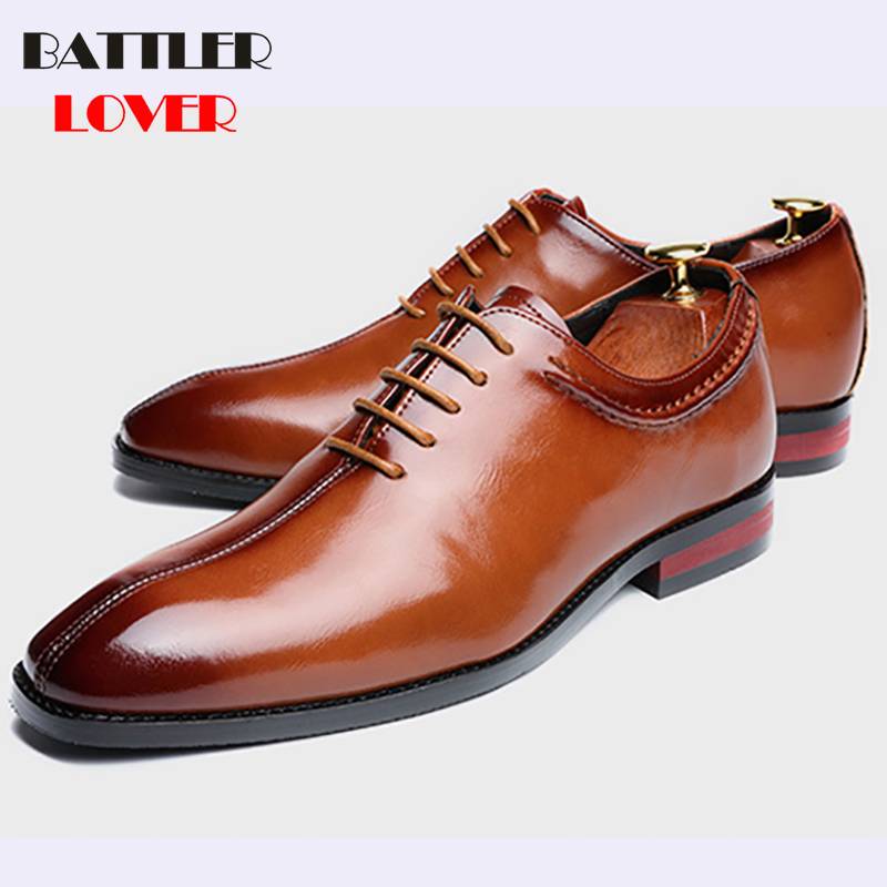Handmade Men Genuine Leather Dress Shoes Male Lace Up Wedding Shoes Mens British Square Toe Business Oxfords Vintage Shoes