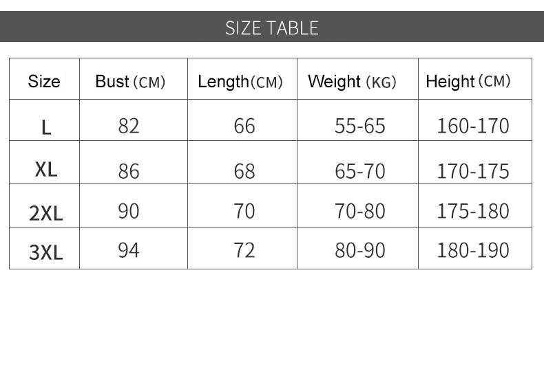 男士速干衣尺寸