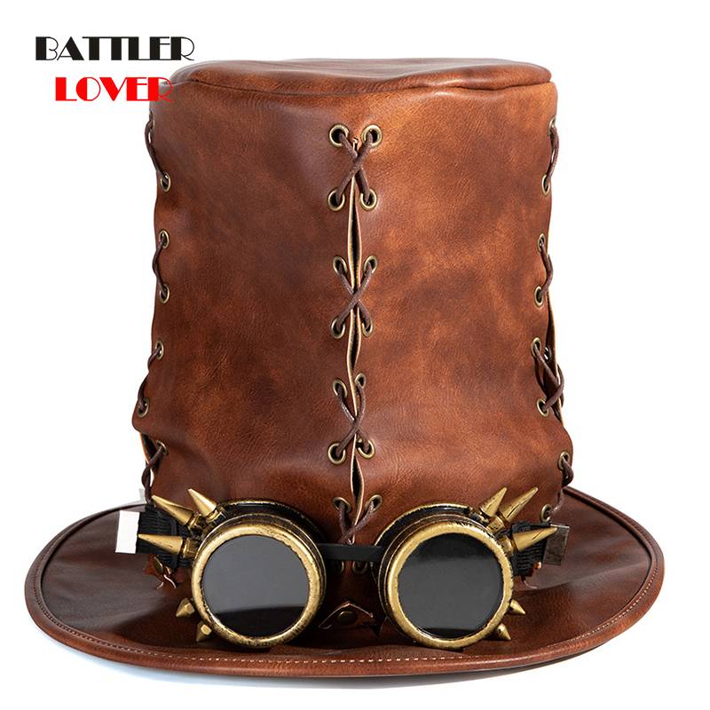 Cosplay Halloween Hats Steampunk Period Hat Male Steam Punk Cap Carnival Masquerade Party for Men Adult Faux Leather Flat Solid