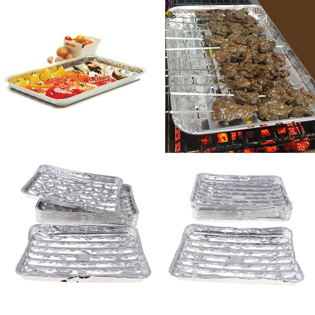 40pcs/set Disposable Aluminum Foil Pans Barbecue Grilling Trays Baking Plate