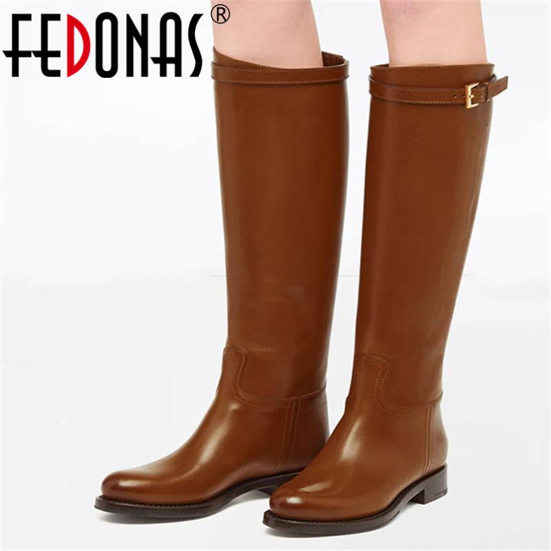 Женские сапоги до колена FEDONAS Повседневные Вечерние высокие из натуральной кожи