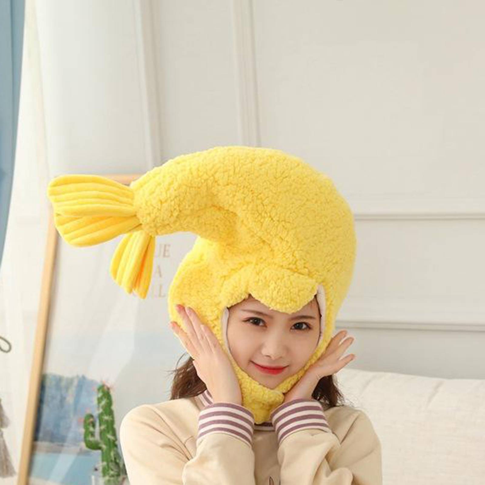 Comfortable Plush Fun Hood Lobster Prawn Shrimp Hats Women Men Costume Hats Warm Soft Cozy Headdress Photographic Headwear