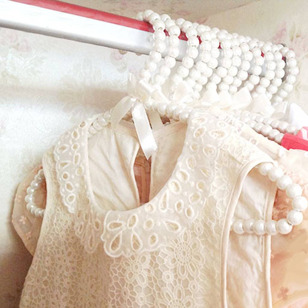 Anti-Rust Beaded Metal Clothing Clothes Hanger Decorative Clothes Hanger Coat Trouser Dress Pants Hook Rack White
