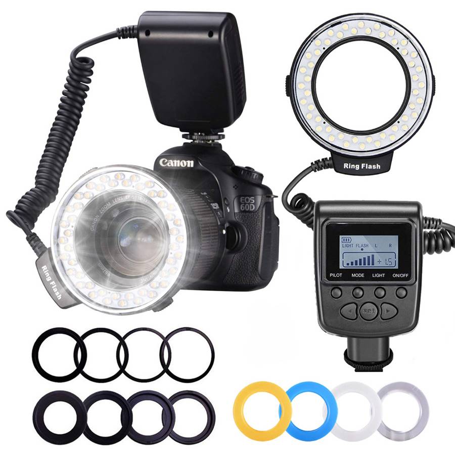 RF-550D 48 шт. Макросъемка светодиодная Кольцевая вспышка с 9 переходными кольцами
