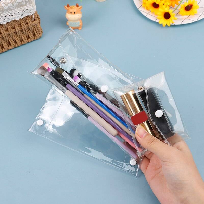 Transparent Cosmetic Bag Portable Travel Cosmetic Bags Snap-Button Storage Case