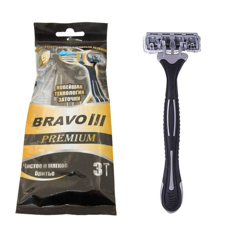 Slav Co Bravo III Premium Станки бритвенные одноразовые 3 лезвия (3 шт в пакете) | Красота и